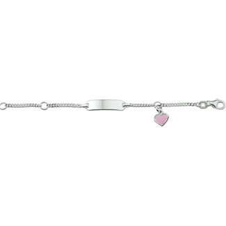 Blinckers Jewellery Huiscollectie BJ Armband 13.27376 Zilver Gourmet Roze Hart Graveer Plaat 5mm 11-13cm