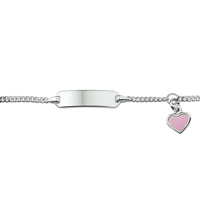 Blinckers Jewellery Huiscollectie BJ Armband 13.27376 Zilver Gourmet Roze Hart Graveer Plaat 5mm 11-13cm
