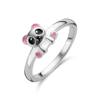Blinckers Jewellery Huiscollectie BJ Ring 13.36203 Zilver Panda met Zwart en Roze 6,5mm Maat 14