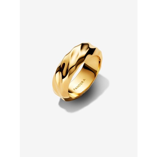 Pandora Pandora Ring 163886C00-54 Zilver 14k Geelgoud Plating Geribbeld Maat 54