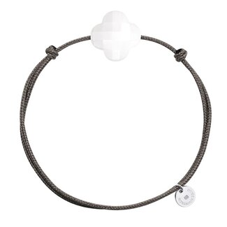 Morganne Bello Morganne Bello Armband 1015X47B101 White Agate Clover, Taupe Cord