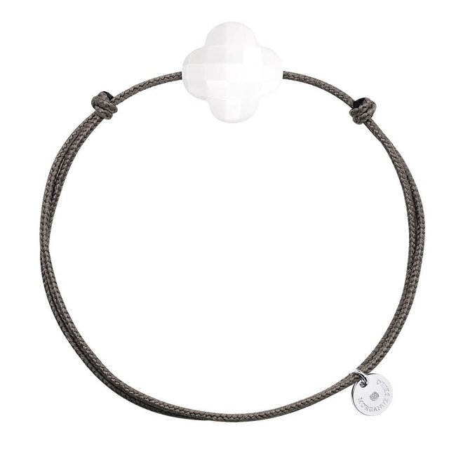 Morganne Bello Morganne Bello Armband 1015X47B101 White Agate Clover, Taupe Cord