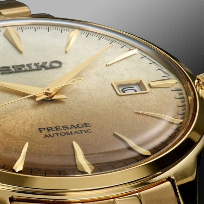 Seiko Seiko Horloge SRPK46J1 Presage Staal met Geelgouden Plating Automaat 50m Waterdicht met Cocktail Wijzerplaat 40mm