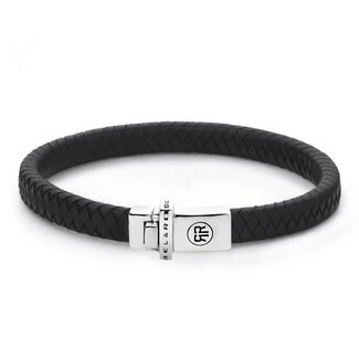 Rebel & Rose Rebel & Rose Armband RR-L0139-S-M Zilver met Zwart Leer Maat M