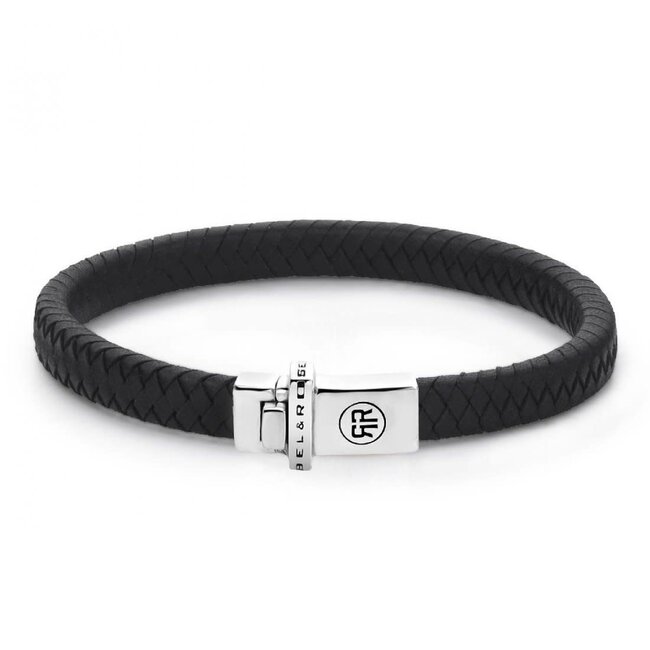 Rebel & Rose Rebel & Rose Armband RR-L0139-S-M Zilver met Zwart Leer Maat M