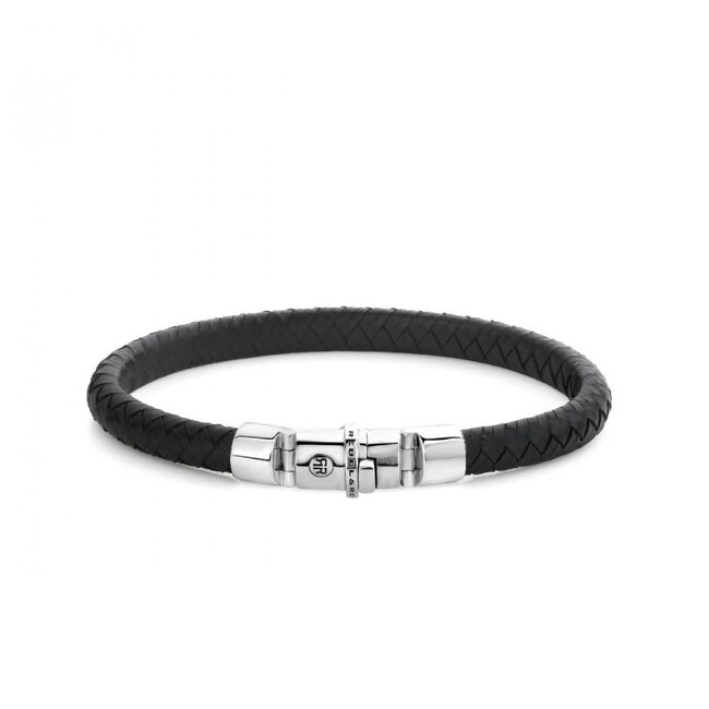 Rebel & Rose Rebel & Rose Armband RR-L0133-S-M Zilver met Halfrond Zwart Leer Maat M