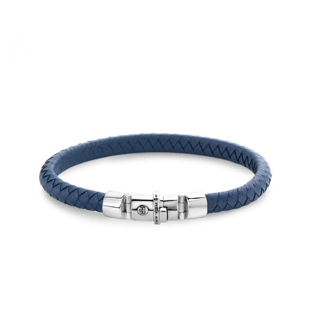 Rebel & Rose Rebel & Rose Armband RR-L0135-S-M Zilver met Blauw Leer Maat M