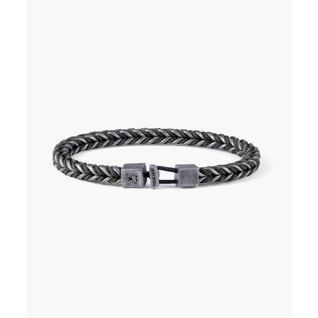 Pig & Hen Pig & Hen Armband P52-453000-M Catena Foxtail Staal met Zwarte Coating Army Vintage Maat M 18cm