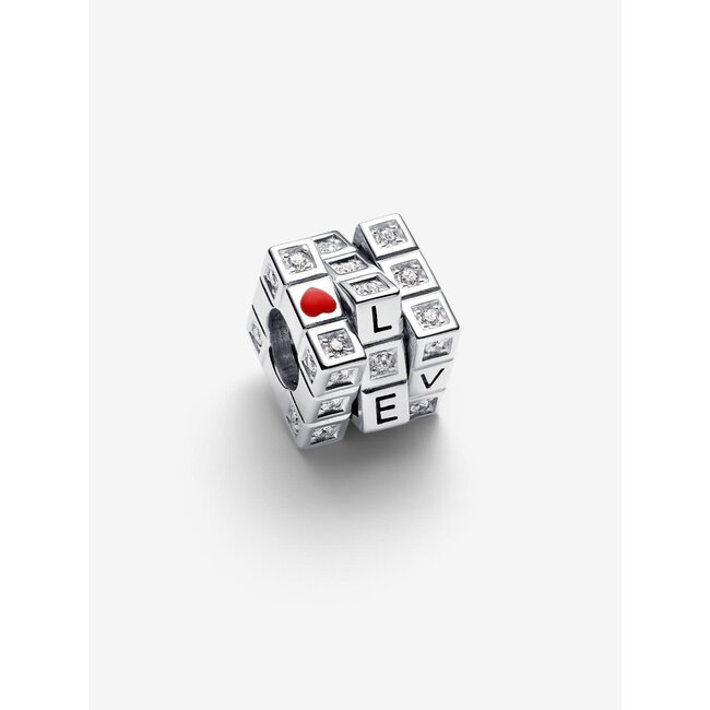 Pandora Pandora Bedel 793672C01 Zilver Speelgoedkubus met Zirkonia en Rood