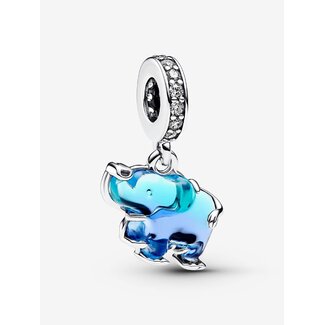 Pandora Pandora Bedel 793339C01 Zilver Olifant met Zirkonia en Blauw Murano Glas