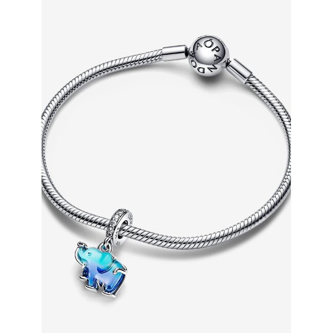 Pandora Pandora Bedel 793339C01 Zilver Olifant met Zirkonia en Blauw Murano Glas