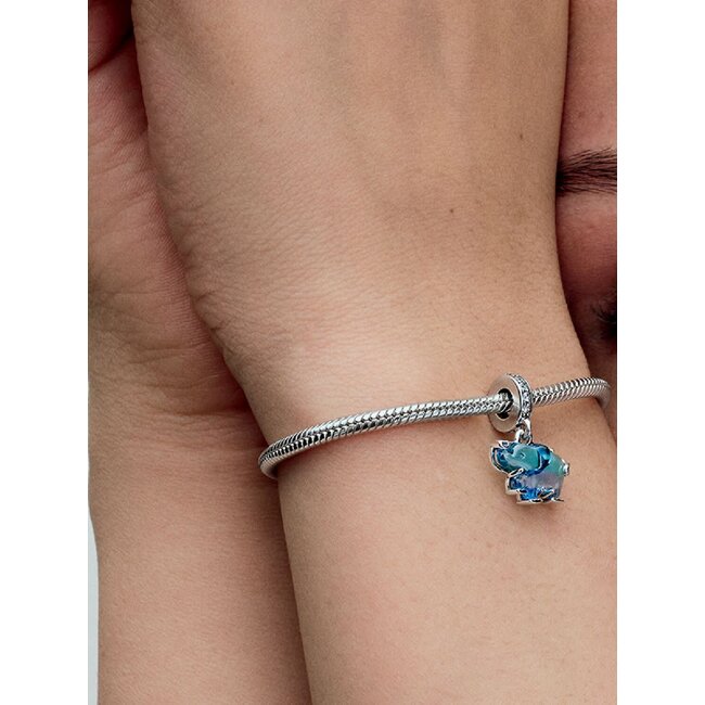 Pandora Pandora Bedel 793339C01 Zilver Olifant met Zirkonia en Blauw Murano Glas