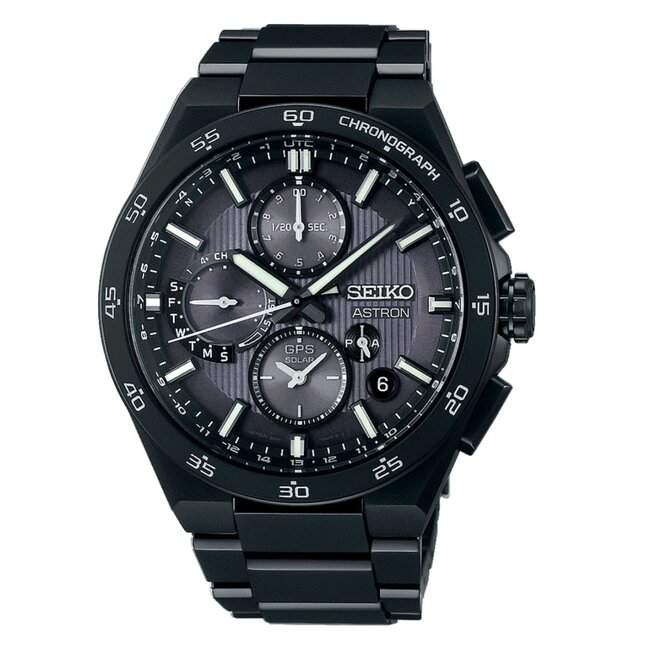 Seiko Seiko Horloge SSH155J1 Astron Titanium met Zwarte Coating GPS Solar Saffierglas 100m Waterdicht 43mm