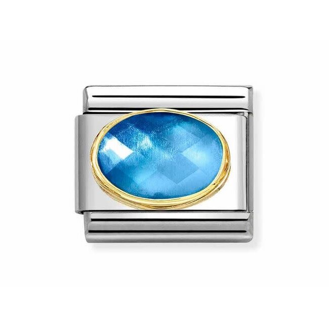 Nomination Nomination Schakel 030612-38 Composable Classic Staal met 18k Geelgoud Licht Blauw en Blauw Facette