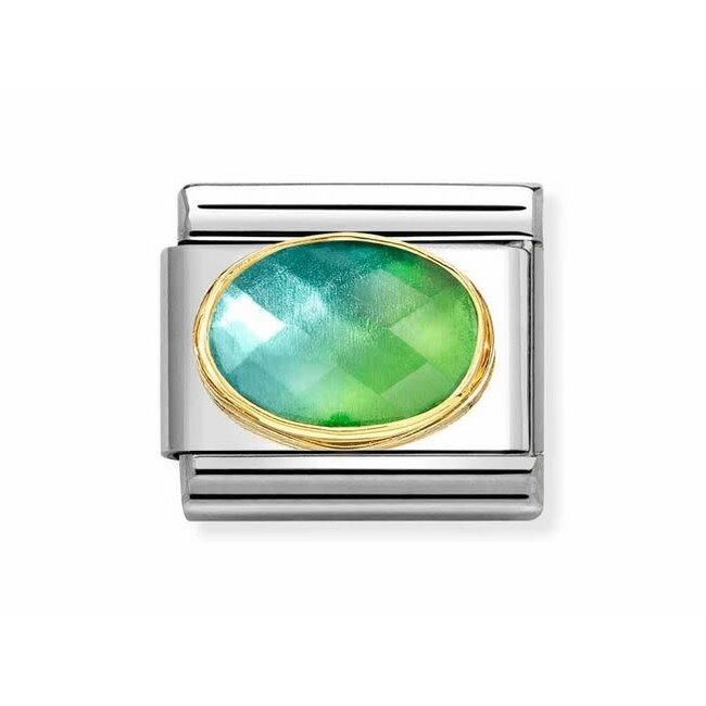 Nomination Nomination Schakel 030612-37 Composable Classic Staal met 18k Geelgoud Licht Blauw en Groene Facette