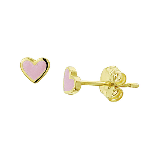 Blinckers Jewellery Huiscollectie BJ Oorbellen 40.19746 14k Geelgoud Hart met Roze