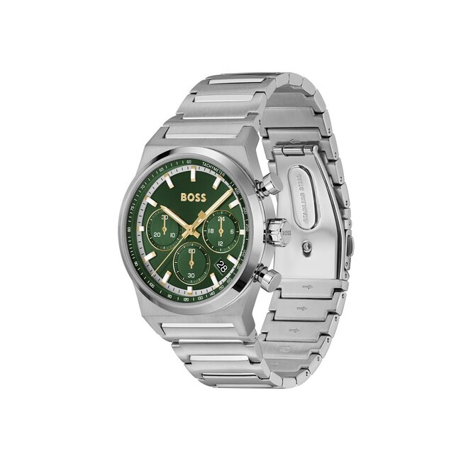 BOSS BOSS Horloge HB1514220 Candor Staal  Chrono Quartz met Groene Wijzerplaat 41mm