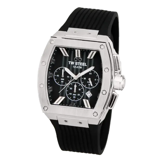 TW Steel TW Steel Horloge T01 Staal Rechthoekige Kast Quartz Chronograaf en met Rubberen Band met Vouwsluiting