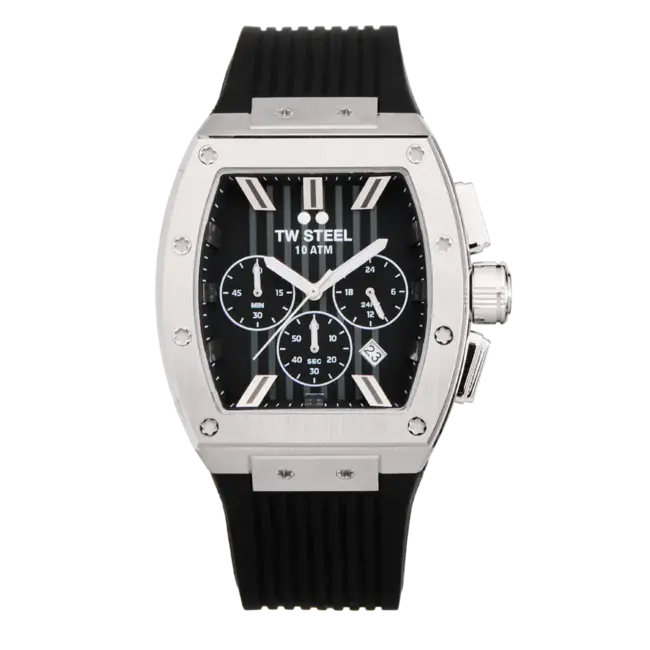 TW Steel TW Steel Horloge T01 Staal Rechthoekige Kast Quartz Chronograaf en met Rubberen Band met Vouwsluiting
