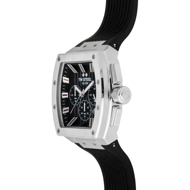 TW Steel TW Steel Horloge T01 Staal Rechthoekige Kast Quartz Chronograaf en met Rubberen Band met Vouwsluiting