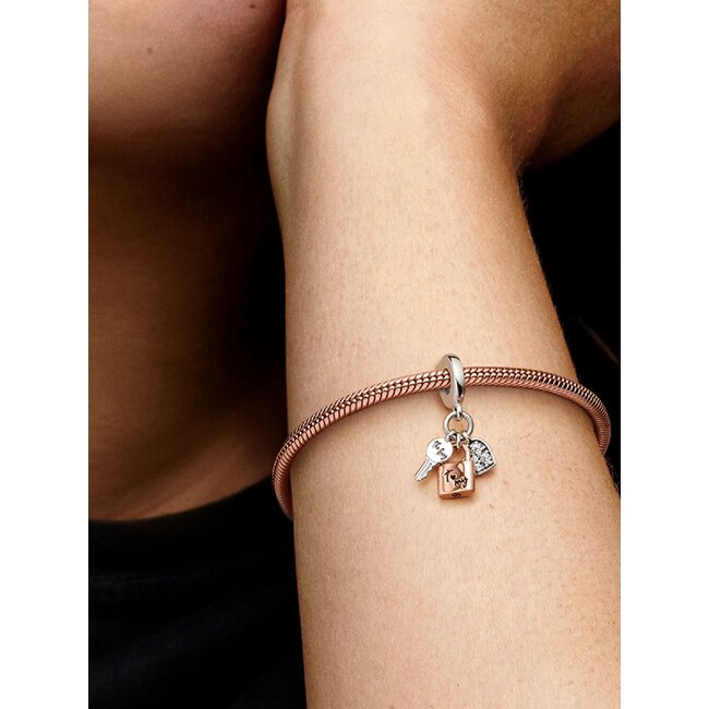Pandora Pandora Bedel 782506C01 Zilver met 14k Rosegouden Plating Slot,Sleutel en Hart