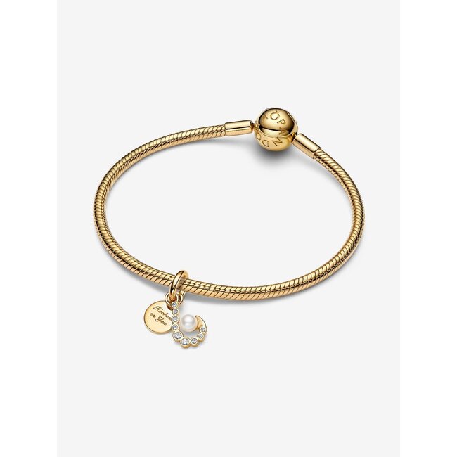 Pandora Pandora Bedel 763891C01 Zilver met 14k Geelgouden Plating Haak met Zirkonia en Parel
