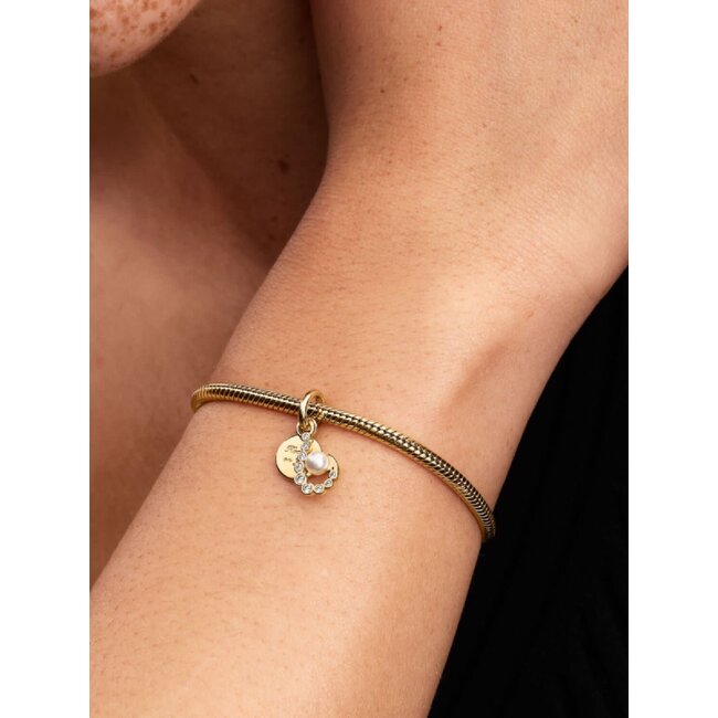 Pandora Pandora Bedel 763891C01 Zilver met 14k Geelgouden Plating Haak met Zirkonia en Parel