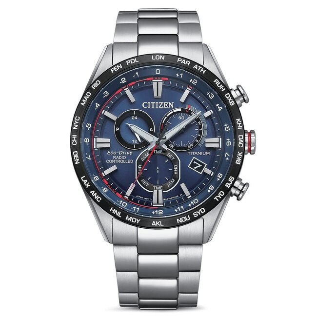 Citizen Citizen Horloge CB5945-85L Radio Controlled Eco-Drive Titanium Saffierglas 100m Waterdicht met Blauwe Wijzerplaat 42mm