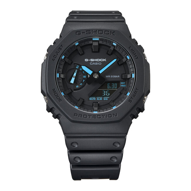 Casio G-Shock G-Shock GA-2100-1A2ER Analoog Digitaal in Zwart Kunstof met Blauwe Accenten