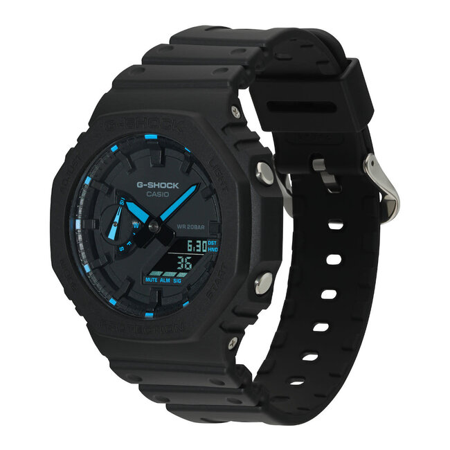 Casio G-Shock G-Shock GA-2100-1A2ER Analoog Digitaal in Zwart Kunstof met Blauwe Accenten