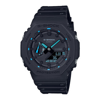 Casio G-Shock G-Shock GA-2100-1A2ER Analoog Digitaal in Zwart Kunstof met Blauwe Accenten