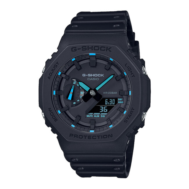 Casio G-Shock Casio G-Shock GA-2100-1A2ER Analoog Digitaal in Zwart Kunstof met Blauwe Accenten