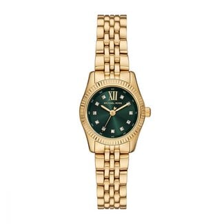 Michael Kors Michael Kors Horloge MK4842 Petit Lexington Staal met Geelgouden Plating Quartz en Groene Wijzerplaat 26mm