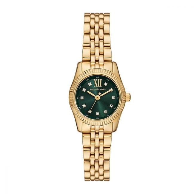 Michael Kors Michael Kors Horloge MK4842 Petit Lexington Staal met Geelgouden Plating Quartz en Groene Wijzerplaat 26mm