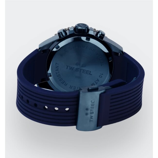 TW Steel TW Steel Horloge VAS1  Isle of Man TT Staal met Blauwe Coating Chronograaf Quartz Swiss Made 100m Waterdicht 42mm