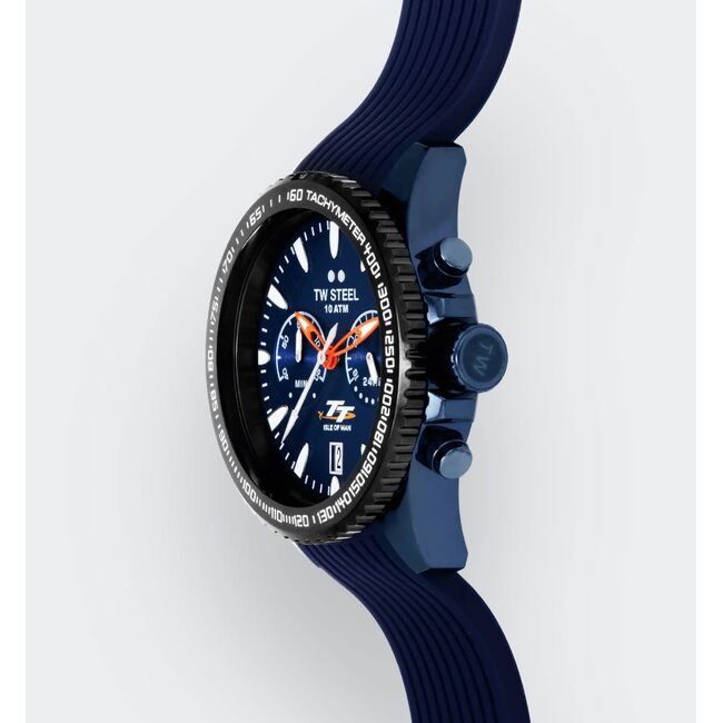 TW Steel TW Steel Horloge VAS1  Isle of Man TT Staal met Blauwe Coating Chronograaf Quartz Swiss Made 100m Waterdicht 42mm