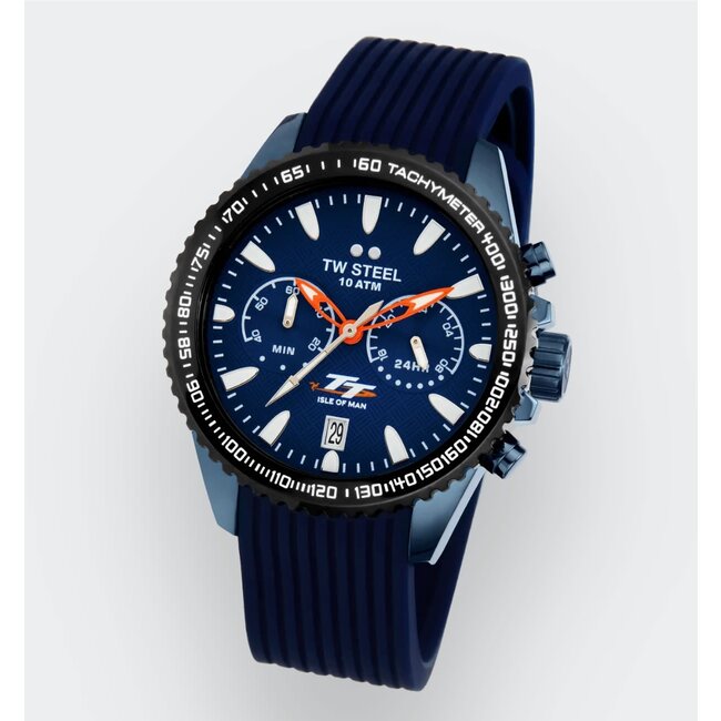 TW Steel TW Steel Horloge VAS1  Isle of Man TT Staal met Blauwe Coating Chronograaf Quartz Swiss Made 100m Waterdicht 42mm