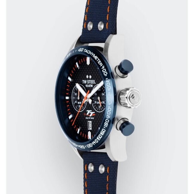 TW Steel TW Steel Horloge VS128 Isle of Man TT Staal Quartz Swiss Made met Canvas Horlogeband 45mm