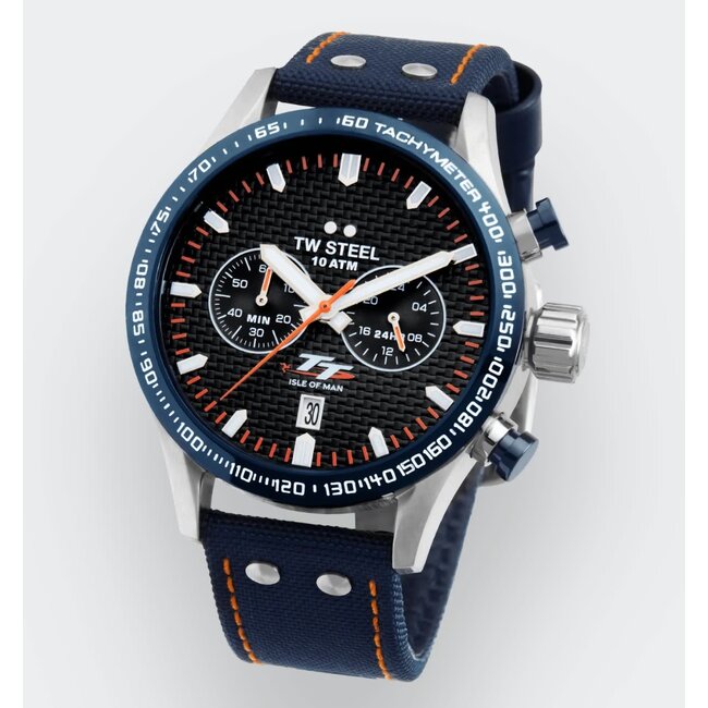 TW Steel TW Steel Horloge VS128 Isle of Man TT Staal Quartz Swiss Made met Canvas Horlogeband 45mm