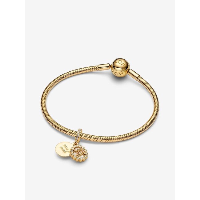 Pandora Pandora Bedel 763787C01 Zilver met 14k Geelgouden Plating Happy Birthday met Zirkonia