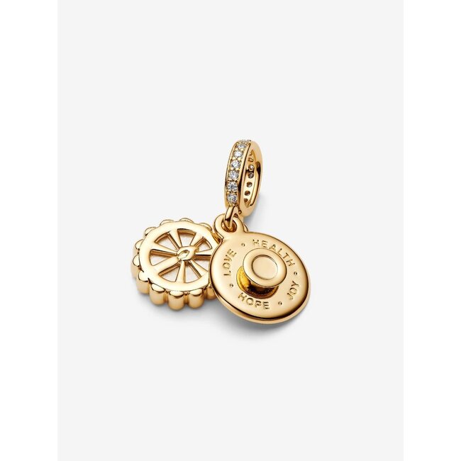 Pandora Pandora Bedel 763787C01 Zilver met 14k Geelgouden Plating Happy Birthday met Zirkonia