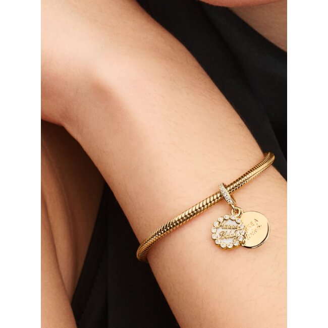 Pandora Pandora Bedel 763787C01 Zilver met 14k Geelgouden Plating Happy Birthday met Zirkonia