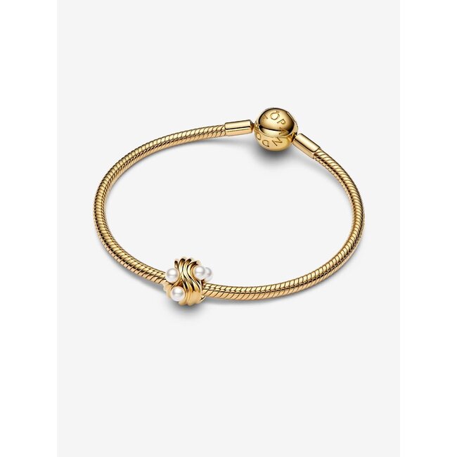 Pandora Pandora Bedel 763915C01 Zilver met 14k Geelgouden Plating Golven met Parel