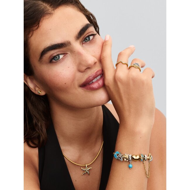 Pandora Pandora Bedel 763915C01 Zilver met 14k Geelgouden Plating Golven met Parel