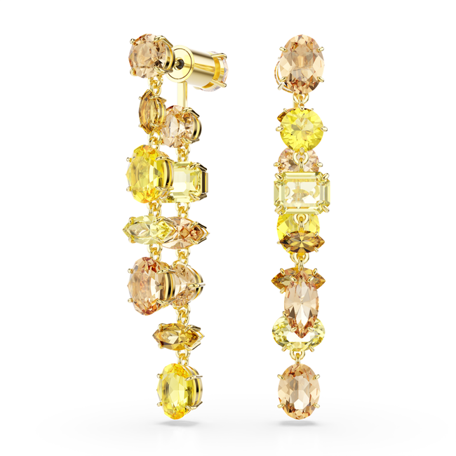Swarovski Swarovski Oorstekers 5718073 Gema Asymmetrisch ontwerp, Verschillende slijpvormen, Lang, Geel, Goudkleurige toplaag