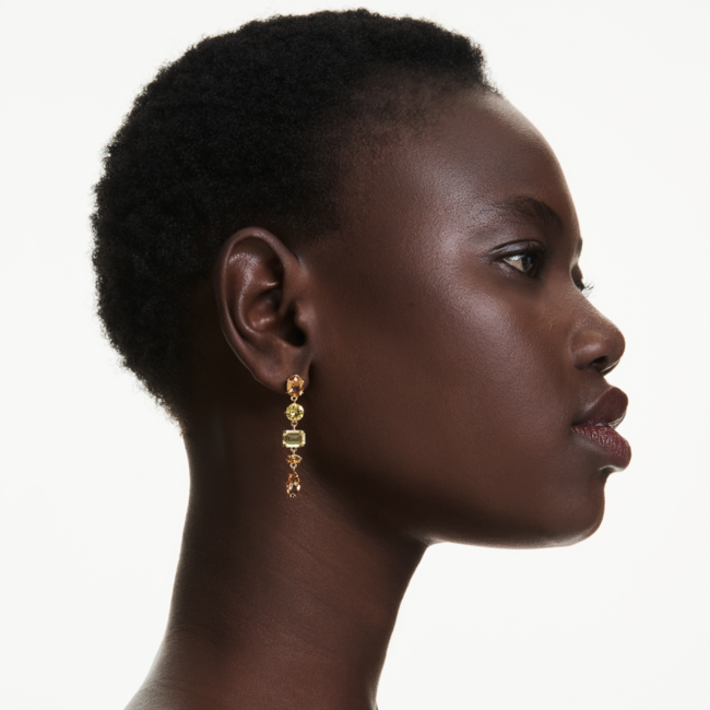 Swarovski Swarovski Oorstekers 5718073 Gema Asymmetrisch ontwerp, Verschillende slijpvormen, Lang, Geel, Goudkleurige toplaag