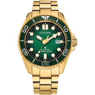Citizen Citizen Horloge BN0262-59W Promaster Staal met Geelgouden Plating Eco-drive 200m Waterdicht met Groene Wijzerplaat  40mm