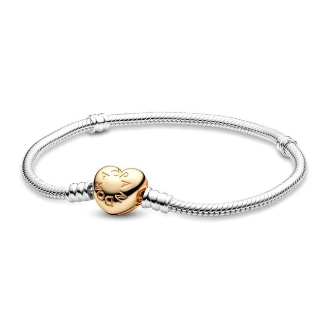 Pandora Pandora Armband 568707C00-21 Zilver met Geelgouden Plating Hart Sluiting Maat 21