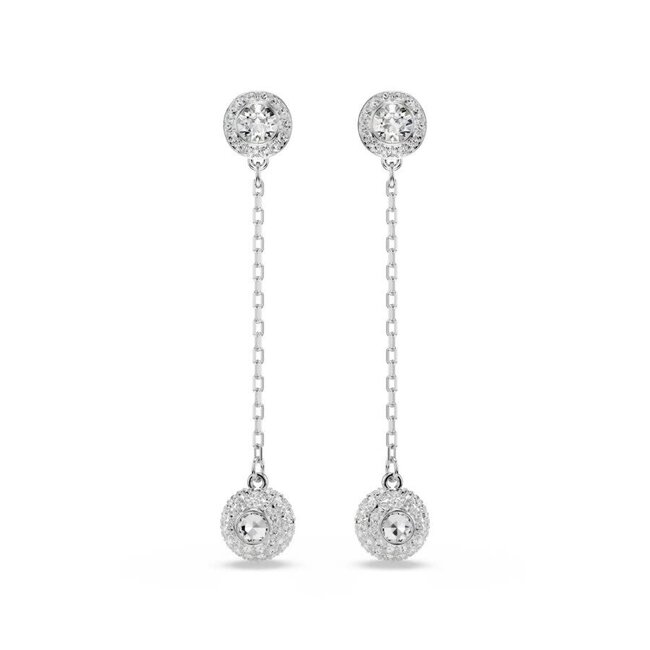 Swarovski Swarovski Oorbellen 5732273 Una Zilverkleurig Dubbele Oorstekers met Witte Stenen Hangers