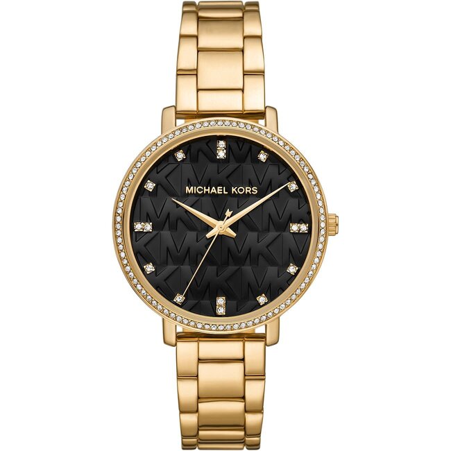 Michael Kors Michael Kors Horloge MK4916 Pyper Staal met Geelgouden Plating Zwarte Wijzerplaat met Zirkonia 38mm